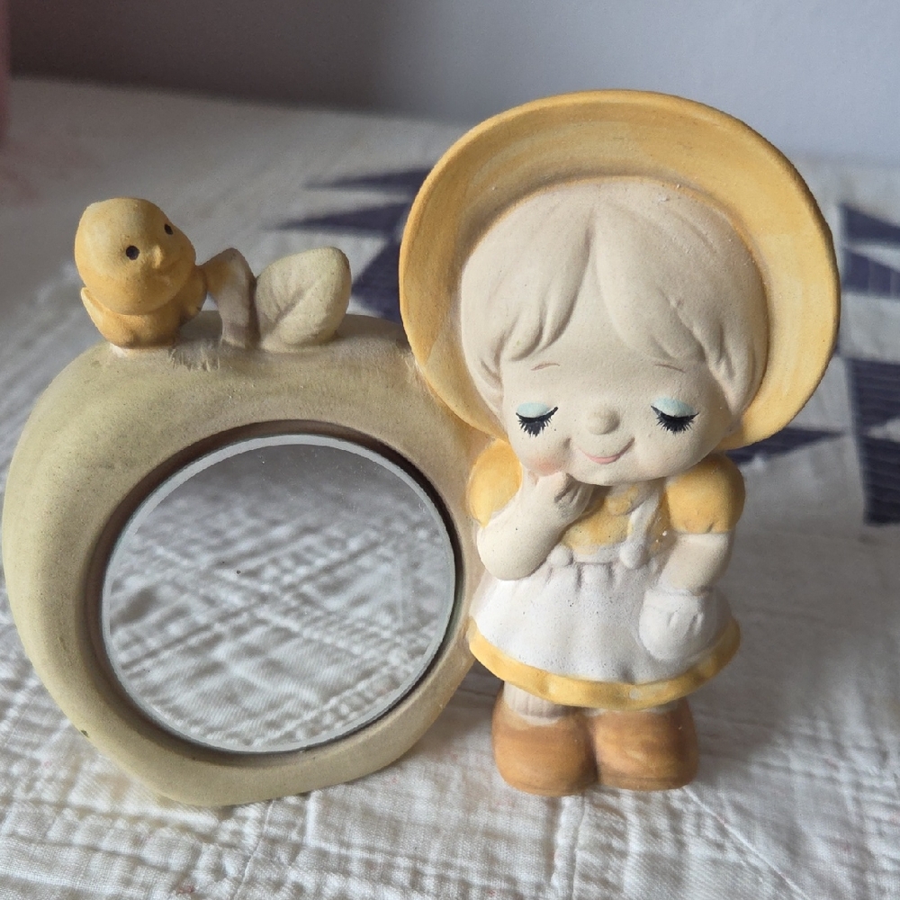 Vintage JAPAN UCTCI Adorable Figurine with Mirror and Bird